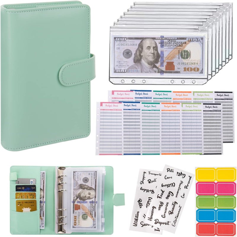 NICOOTHBudget Binder Cash Envelopes A6 Money Saving Binder with Zipper envelopes (Green) - Image 1